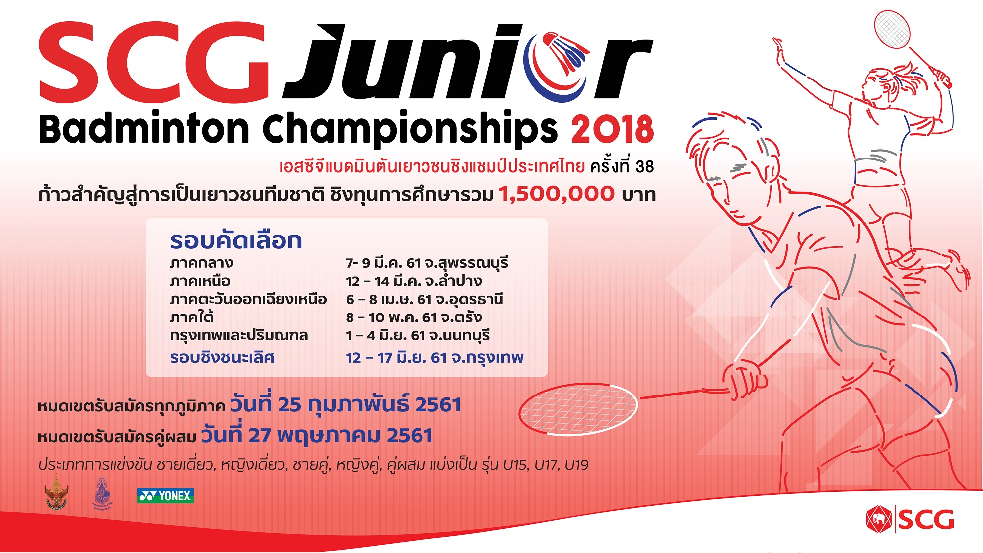 เปิดรับสมัครน้องๆเยาวชน ร่วมประลองฝีมือใน SCG Junior Badminton Championships 2018