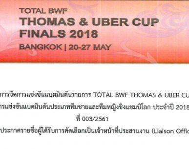 ประกาศรายชื่อผู้ได้รับการคัดเลือกเป็นเจ้าหน้าที่ประสานงาน (Liaison Officer)